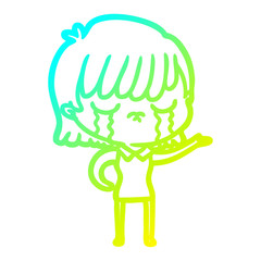 cold gradient line drawing cartoon woman crying