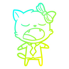cold gradient line drawing cartoon yawning cat