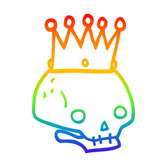 rainbow gradient line drawing cartoon skull with crown