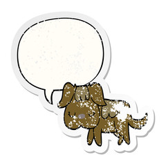 cartoon dog and speech bubble distressed sticker
