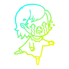 cold gradient line drawing cartoon crying vampire girl
