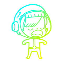 cold gradient line drawing cartoon astronaut woman explaining