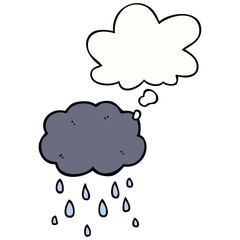 cartoon cloud raining and thought bubble