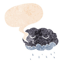 cartoon rain cloud and speech bubble in retro textured style