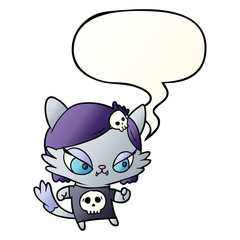 cute cartoon tough cat girl and speech bubble in smooth gradient style