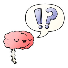 cartoon curious brain and speech bubble in smooth gradient style