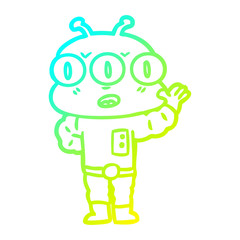 cold gradient line drawing cartoon three eyed alien