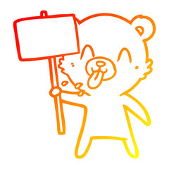 warm gradient line drawing rude cartoon bear with protest sign