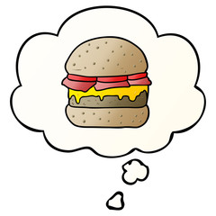 cartoon burger and thought bubble in smooth gradient style