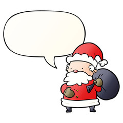 cartoon santa claus and speech bubble in smooth gradient style