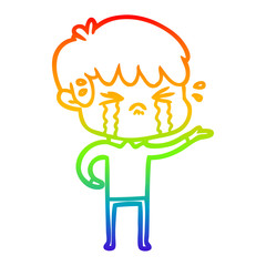 rainbow gradient line drawing cartoon boy crying