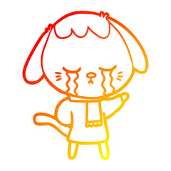 warm gradient line drawing cute puppy crying cartoon