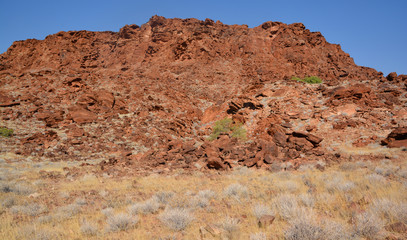 Rocks in the desert at Twyfelfontein world heritage rock engravings site in Damaraland Namibia....