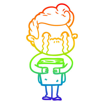 recommend clip art: rainbow gradient line drawing cartoon man crying