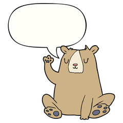 cartoon bear;waving and speech bubble