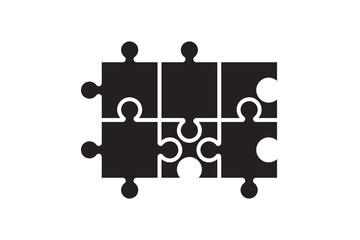 Puzzle icon, black isolated on white background, vector illustration.