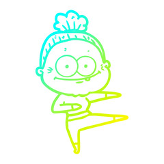 cold gradient line drawing cartoon happy old woman