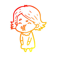 warm gradient line drawing cartoon girl pulling face