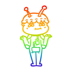 rainbow gradient line drawing friendly cartoon spaceman