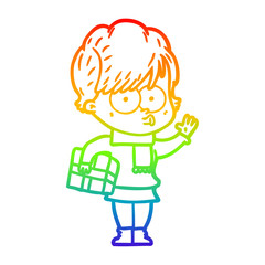 rainbow gradient line drawing cartoon woman