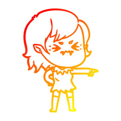 warm gradient line drawing annoyed cartoon vampire girl