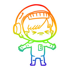 rainbow gradient line drawing angry cartoon space girl