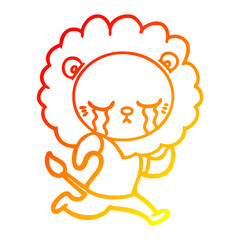 warm gradient line drawing crying cartoon lion