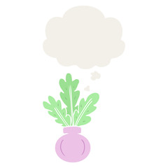 plant in vase and thought bubble in retro style