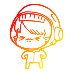 warm gradient line drawing angry cartoon space girl