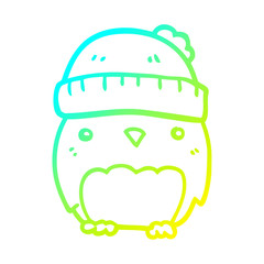 cold gradient line drawing cute cartoon owl in hat