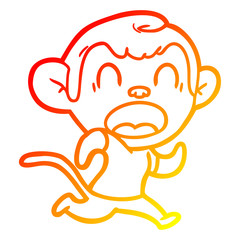 warm gradient line drawing shouting cartoon monkey running