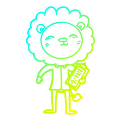 cold gradient line drawing cartoon lion in business clothes