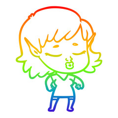 rainbow gradient line drawing pretty cartoon elf girl