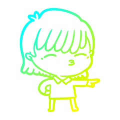 cold gradient line drawing cartoon woman