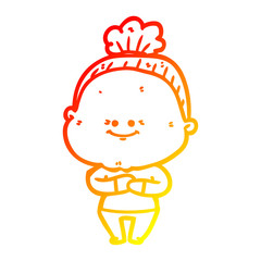 warm gradient line drawing cartoon happy old woman