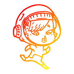 warm gradient line drawing cartoon astronaut woman