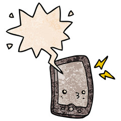 cartoon mobile phone and speech bubble in retro texture style