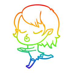 rainbow gradient line drawing cute cartoon vampire girl