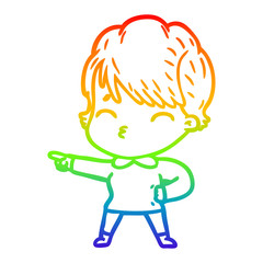rainbow gradient line drawing cartoon woman thinking