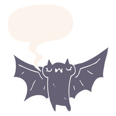 cute cartoon halloween bat and speech bubble in retro style