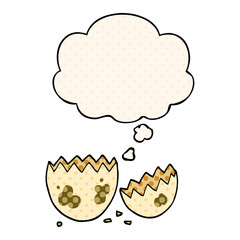 cartoon cracked egg and thought bubble in comic book style
