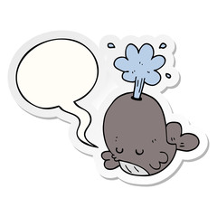 Obraz premium cartoon spouting whale and speech bubble sticker