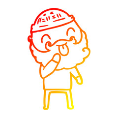 warm gradient line drawing man with beard sticking out tongue