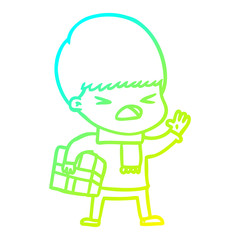 cold gradient line drawing cartoon stressed man
