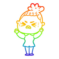 rainbow gradient line drawing cartoon angry woman