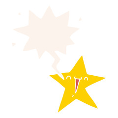 happy cartoon star and speech bubble in retro style