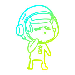 cold gradient line drawing cartoon stressed astronaut