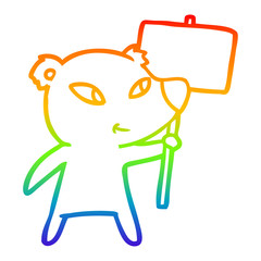 rainbow gradient line drawing cute cartoon polar bear with protest sign