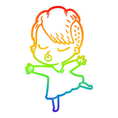 Fototapeta premium rainbow gradient line drawing cartoon pretty hipster girl
