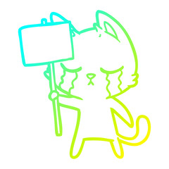 cold gradient line drawing crying cartoon cat